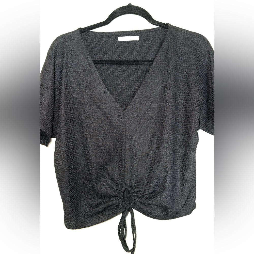 Zara Women's Black Deep V Short Sleeve Top